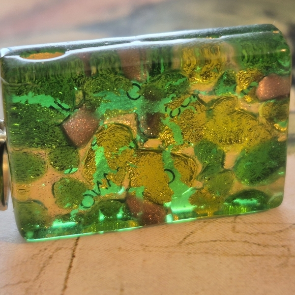 Green and Gold Resin Pendant - Picture 2 of 5